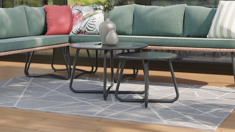 Kort & Co. Ibiza 6-Piece Outdoor Patio Sectional with 4-Piece Sectional & 2 Tables - Hand-Woven Resin Wicker, UV & Weather Resistant - Dark Grey/Natural/Green