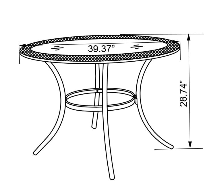 Kort & Co. Ibiza Outdoor Patio Table - Hand-Woven Resin Wicker, Round Black Glass Table Top, UV & Weather Resistant - Dark Grey/Natural