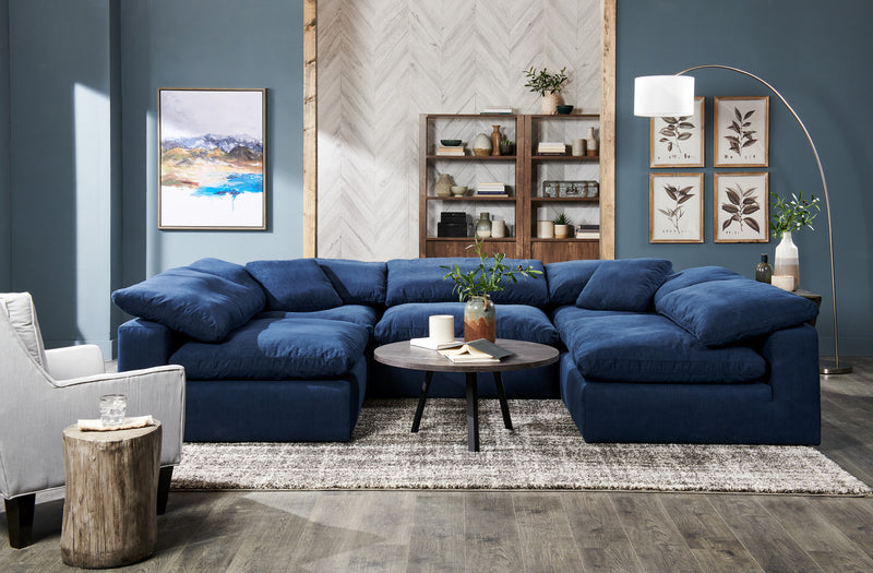 Eclipse Modular 8-Piece Linen-Look Fabric Sectional with Reversible Feather Down Cushions - Navy Blue