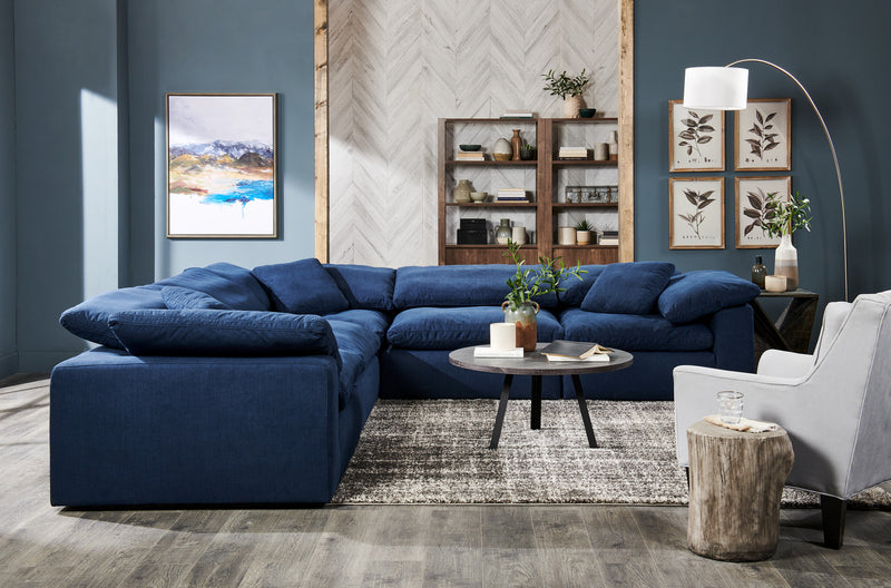 Eclipse Modular 5-Piece Linen-Look Fabric Sectional with Reversible Feather Down Cushions - Navy Blue