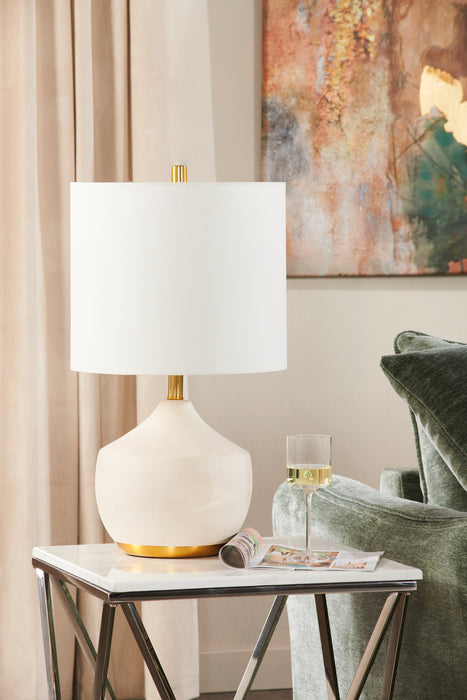 Kort & Co. 25\" Iris Cream and Gold Ceramic Table Lamp