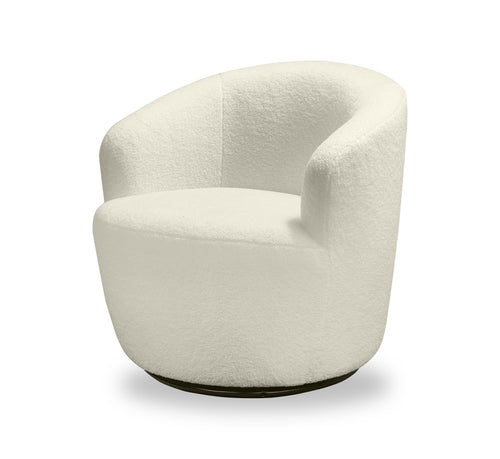 Ivie 28.7" Chenille Boucle Fabric Curved Swivel Accent Chair - White 