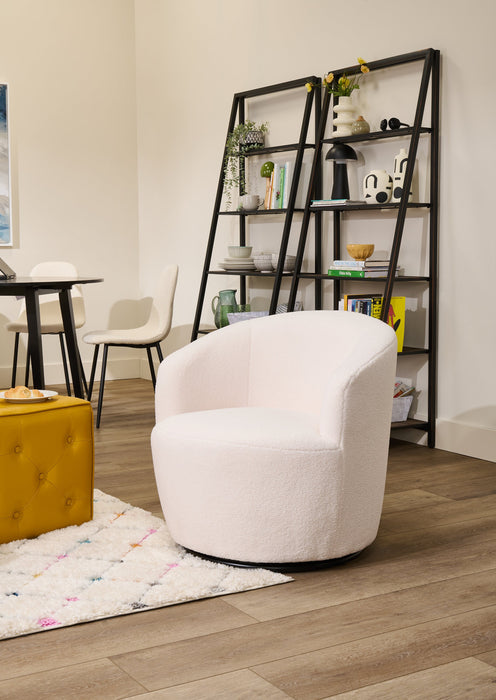 Ivie 28.7\" Chenille Boucle Fabric Curved Swivel Accent Chair - White