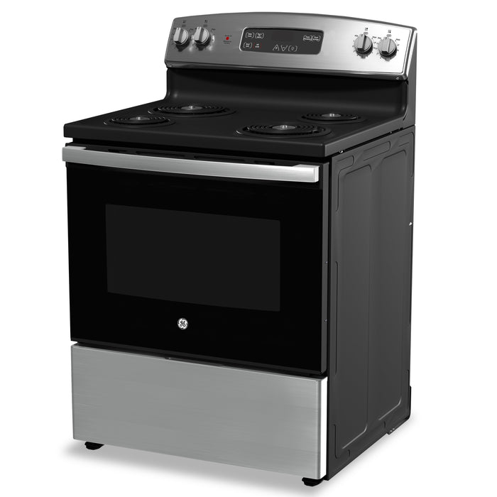 GE 5 Cu. Ft. Electric Range with Standard Clean and 4 Burners - Stainless Steel - JCBS350SVSS