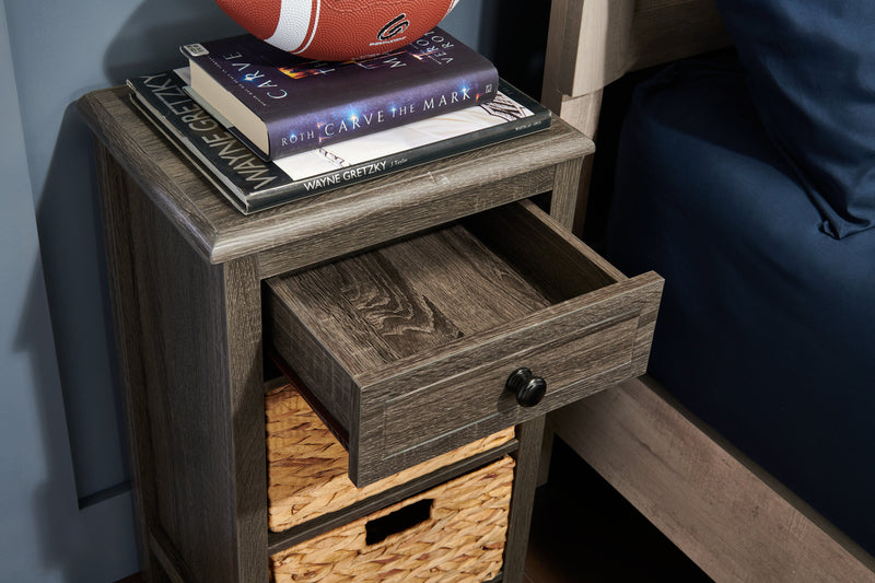 Jon 15.5\" Chairside Table with 2 Baskets & Drawer - Distressed Grey