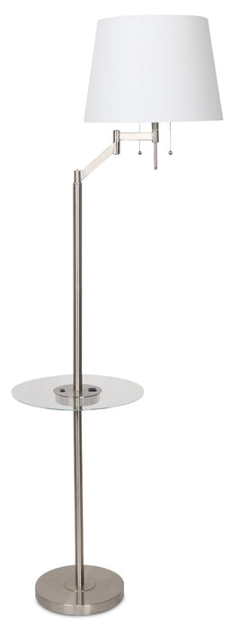Kort & Co. Joss 61\" Brushed Steel Floor Lamp with USB Charging and Built-In Side Table