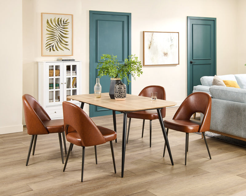 Elijah Dining Chair with Vegan Leather Fabric, Metal - Brown