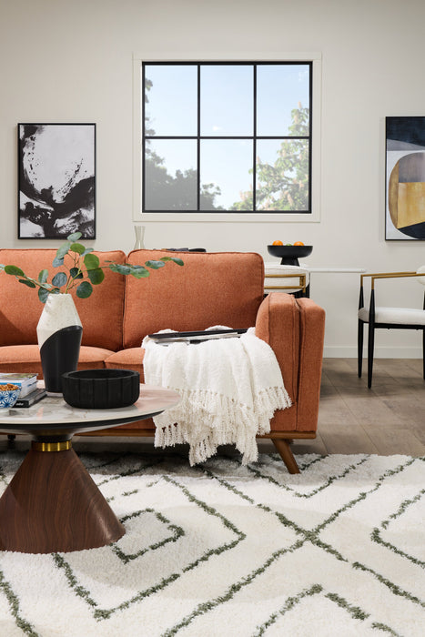 Kort & Co. Kassia 90.6\" Linen-Look Fabric Sofa with Wood Base and Legs - Orange