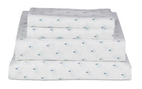 Kort & Co. Flower 4-Piece Queen Sheet Set - Blue and White 