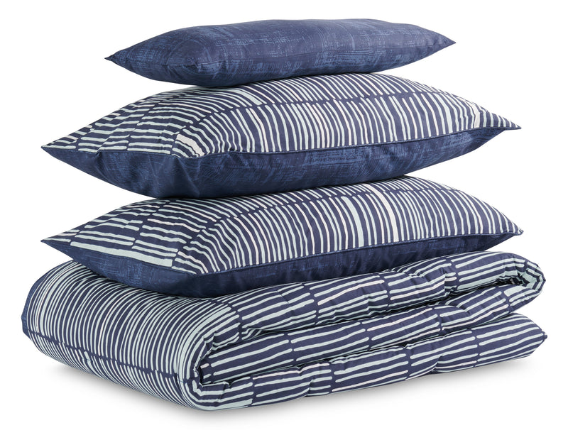 Kort & Co. Lines 4-Piece King Comforter Set - Blue