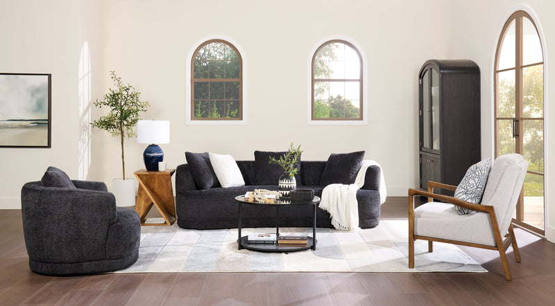 Kendal 31.5\" Modern Round Glass Top Coffee Table with Casters - Black