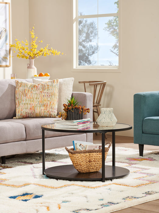 Kendal 31.5\" Modern Round Glass Top Coffee Table with Casters - Black