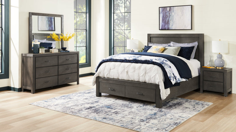 Koda Platform Storage Bed with Headboard & Frame, Wooden, Grey - Queen Size