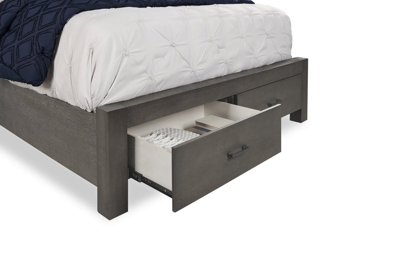 Koda Platform Storage Bed with Headboard & Frame, Wooden, Grey - Queen Size