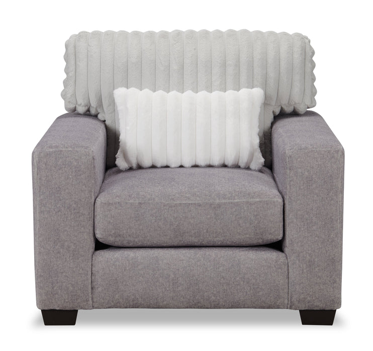 Made in Canada Koda 41\" Chenille and Faux Fur Fabric Chair with Removable Cushions - Plush Paloma Grey