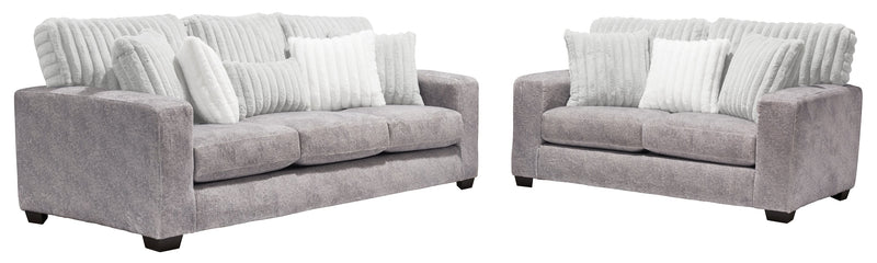 Made in Canada Koda 67\" Chenille and Faux Fur Fabric Loveseat with Removable Cushions - Plush Paloma Grey