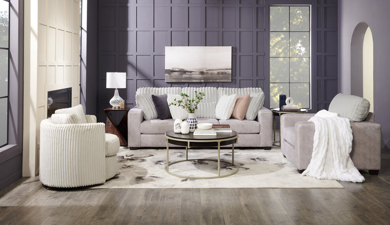 Made in Canada Koda 92\" Chenille and Faux Fur Fabric Sofa with Removable Cushions - Plush Paloma Grey