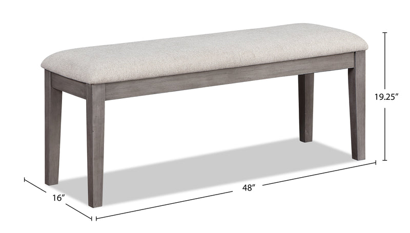 Krew Dining Bench with Polyester Fabric, 48\"W - Grey