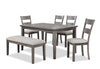 Krew 6pc Dining Set with Table, Bench & 4 Chairs, Melamine, 60\"W - Grey