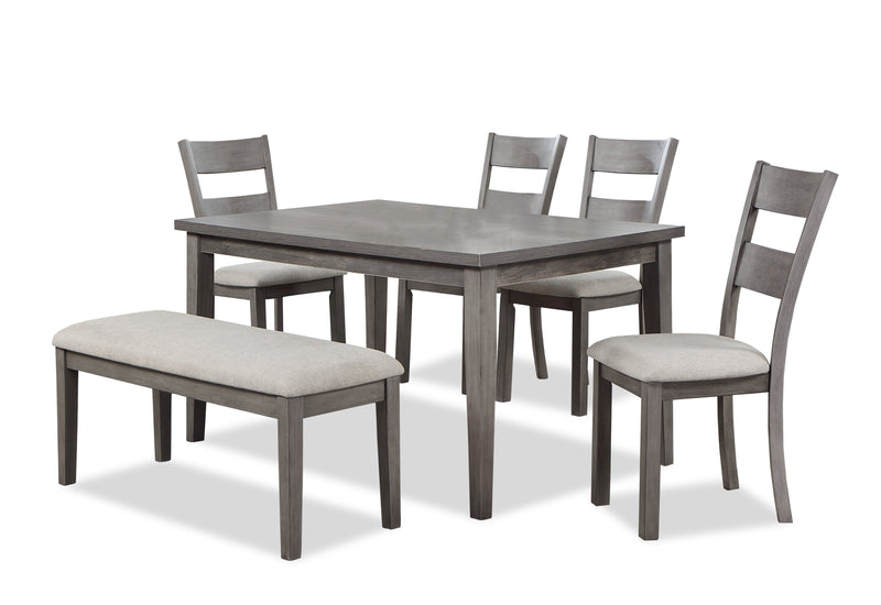 Krew 6pc Dining Set with Table, Bench & 4 Chairs, Melamine, 60\"W - Grey