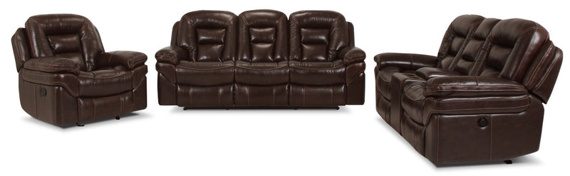 Leo 78\" Genuine Leather Glider Reclining Loveseat with Storage Console - Walnut Brown