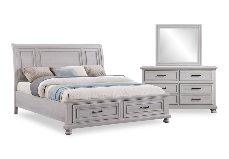 Kylie 5pc Bedroom Set with Storage Bed, Dresser & Mirror, Sand - King Size