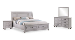 Kylie 6pc Bedroom Set with Storage Bed, Dresser, Mirror & Nightstand, Sand - King Size