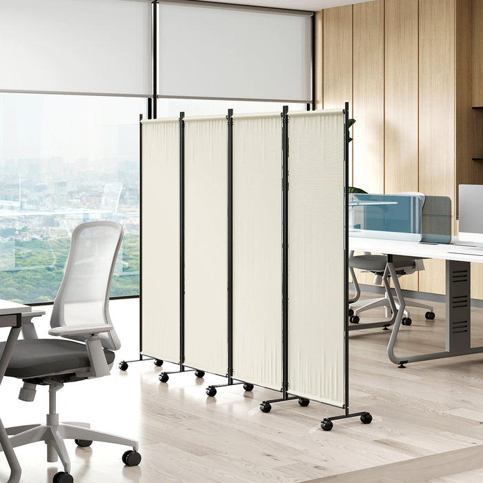 Outsunny Room Divider With Wheels, 5.6ft Folding Privacy Screen, Cream White