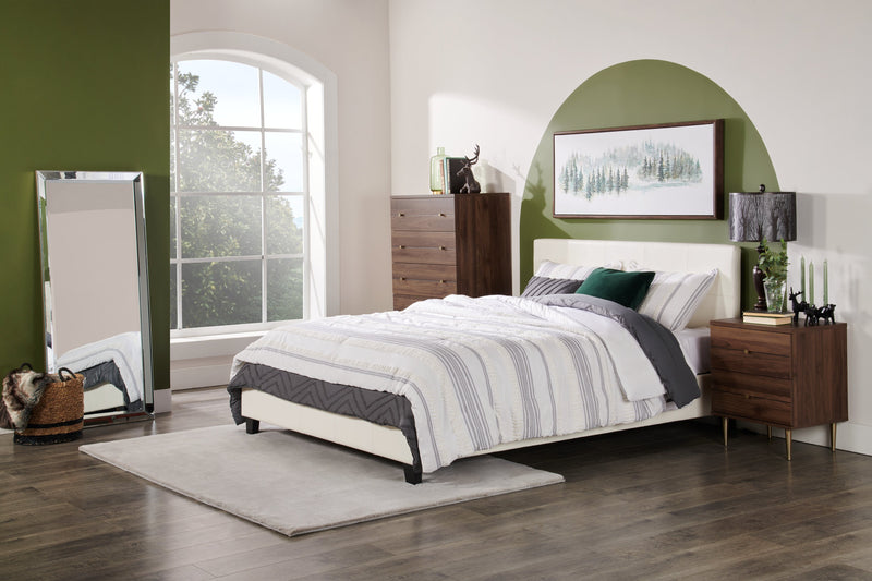 Chase Upholstered Bed in White Vegan-Leather Fabric - Full Size