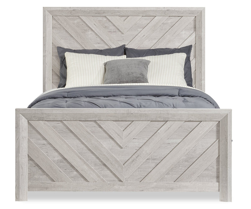 Lark 6pc Bedroom Set with Panel Bed, Dresser, Mirror & Nightstand, Rustic White - Queen Size