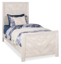 Lark Panel Bed with Headboard & Frame for Kids, Chevron Pattern, Rustic White - Twin Size 