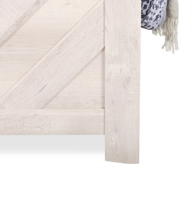 Lark Panel Bed with Headboard & Frame for Kids, Chevron Pattern, Rustic White - Twin Size