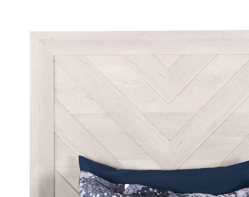 Lark Panel Bed with Headboard & Frame for Kids, Chevron Pattern, Rustic White - Twin Size