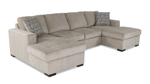Made in Canada Legend 3-Piece Chenille Fabric Sleeper Sectional with Two Storage Chaises - Platinum Beige