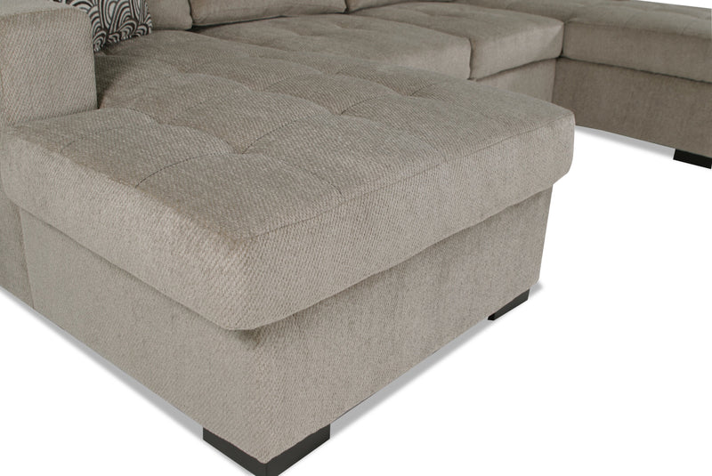 Made in Canada Legend 3-Piece Chenille Fabric Sleeper Sectional with Two Storage Chaises - Platinum Beige