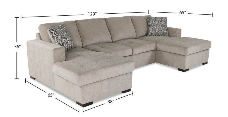 Made in Canada Legend 3-Piece Chenille Fabric Sleeper Sectional with Two Storage Chaises - Platinum Beige