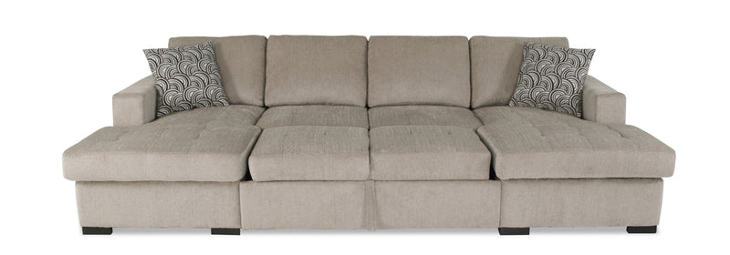 Made in Canada Legend 3-Piece Chenille Fabric Sleeper Sectional with Two Storage Chaises - Platinum Beige