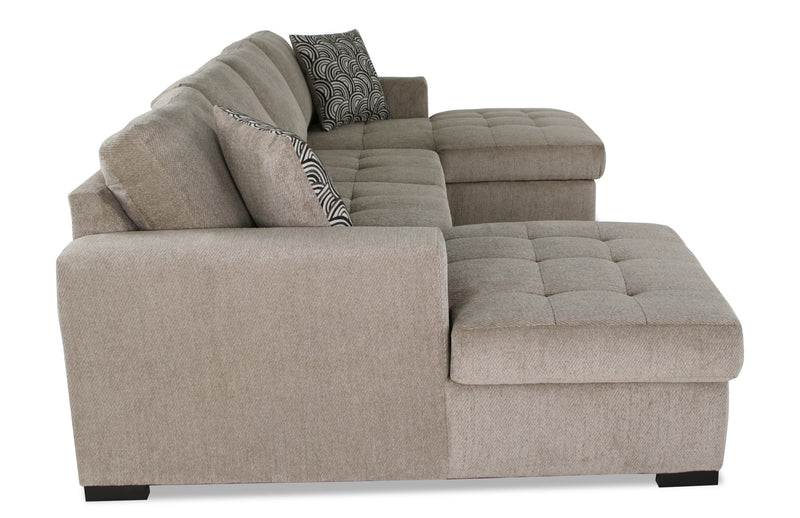Made in Canada Legend 3-Piece Chenille Fabric Sleeper Sectional with Two Storage Chaises - Platinum Beige