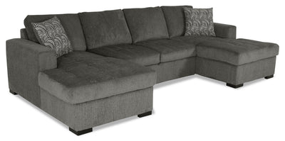 Made in Canada Legend 3-Piece Chenille Fabric Sleeper Sectional with Two Storage Chaises - Pewter Brown | Sofa-lit sectionnel Legend 3 pièces fabriqué au Canada en tissu de chenille avec 2 fauteuils longs de rangement - brun étain