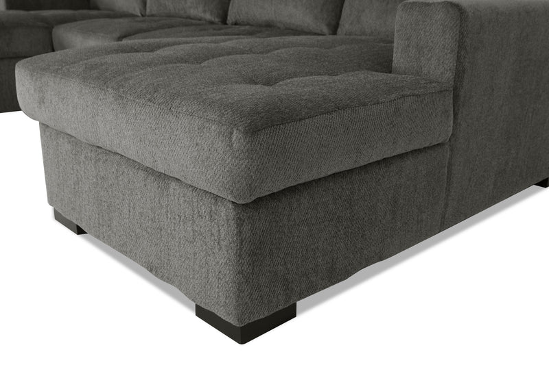 Made in Canada Legend 3-Piece Chenille Fabric Sleeper Sectional with Two Storage Chaises - Pewter Brown