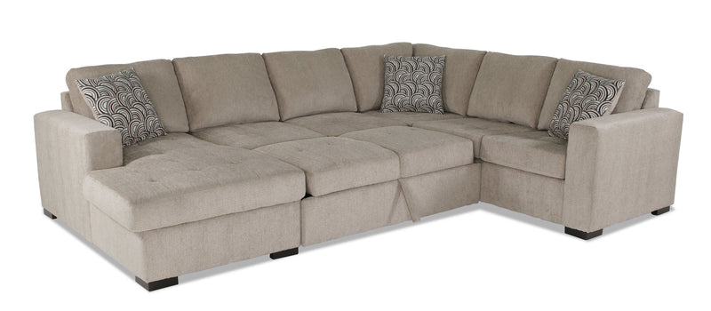 Made in Canada Legend 3-Piece Left-Facing Chenille Fabric Sleeper Sectional with Storage Chaise - Platinum Beige