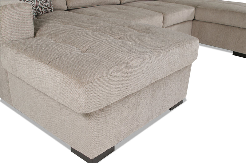 Made in Canada Legend 3-Piece Left-Facing Chenille Fabric Sleeper Sectional with Storage Chaise - Platinum Beige
