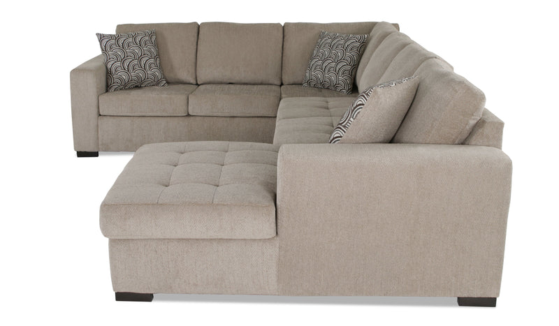 Made in Canada Legend 3-Piece Right-Facing Chenille Fabric Sleeper Sectional with Storage Chaise - Platinum Beige