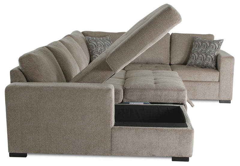 Made in Canada Legend 4-Piece Left-Facing Chenille Fabric Sleeper Sectional with Storage Chaise - Platinum Beige