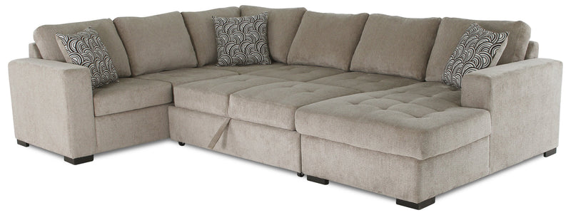 Made in Canada Legend 4-Piece Right-Facing Chenille Fabric Sleeper Sectional with Storage Chaise - Platinum Beige