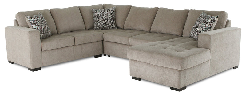 Made in Canada Legend 4-Piece Right-Facing Chenille Fabric Sleeper Sectional with Storage Chaise - Platinum Beige