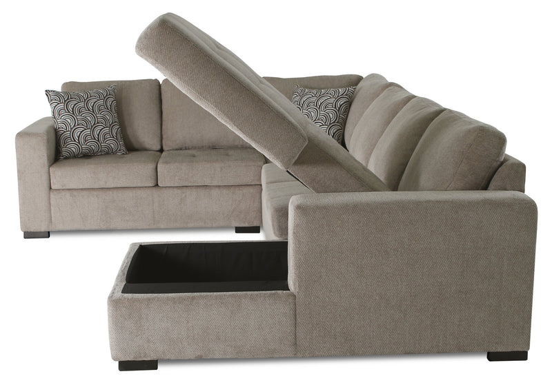 Made in Canada Legend 4-Piece Right-Facing Chenille Fabric Sleeper Sectional with Storage Chaise - Platinum Beige