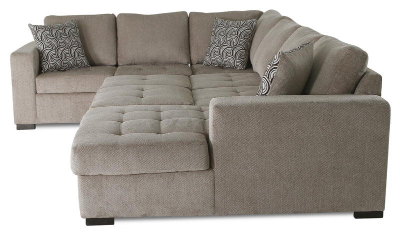 Made in Canada Legend 4-Piece Right-Facing Chenille Fabric Sleeper Sectional with Storage Chaise - Platinum Beige