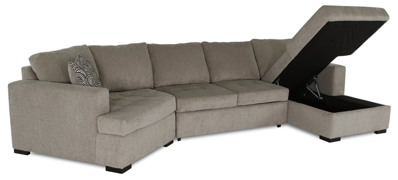 Made in Canada Legend 3-Piece Left-Facing Chenille Fabric Cuddler Sleeper Sectional with Chaise - Platinum Beige
