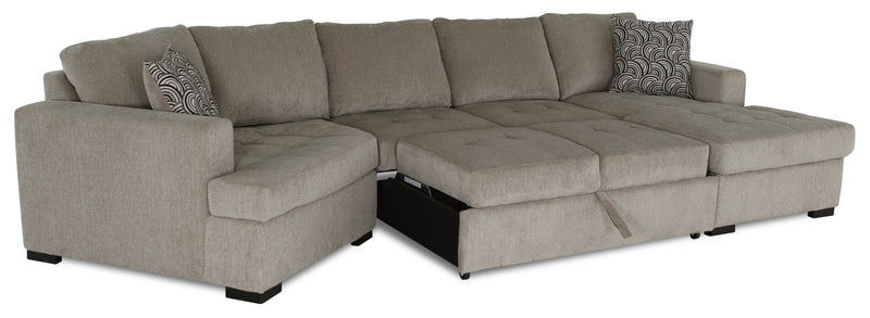 Made in Canada Legend 3-Piece Left-Facing Chenille Fabric Cuddler Sleeper Sectional with Chaise - Platinum Beige